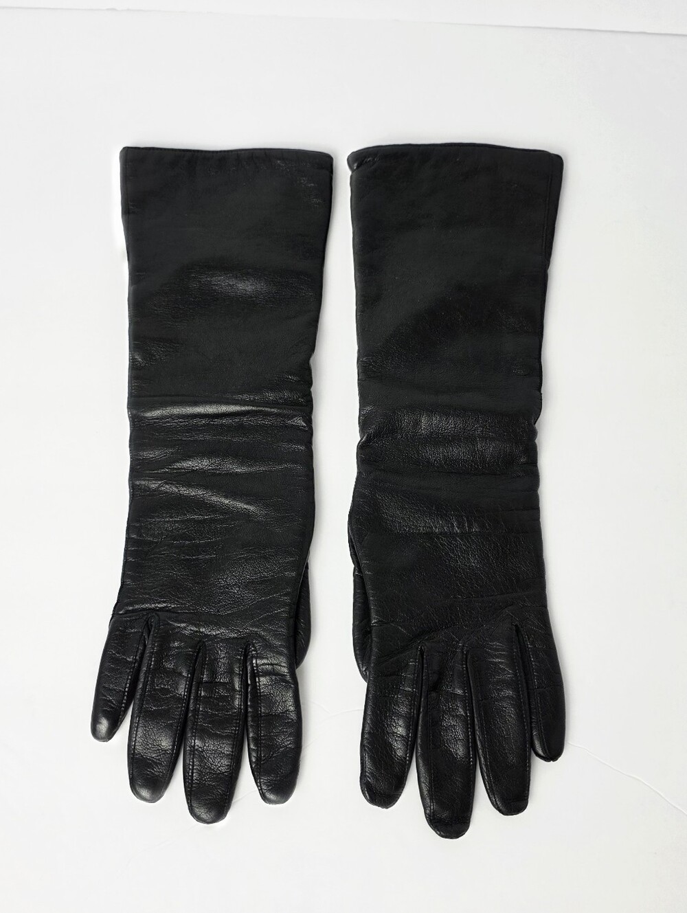 Macy Associates Vintage Leather Gloves Wool Lined Black Long Size 7